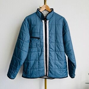 Blue Quilted Y2K Full Zip Puffer Jacket M Reflective Gorpcore Streetwear Casual